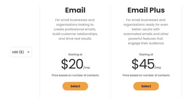 constant contact website pricing