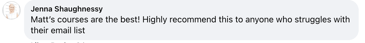 Testimonial about Email on Autopilot from a course participant